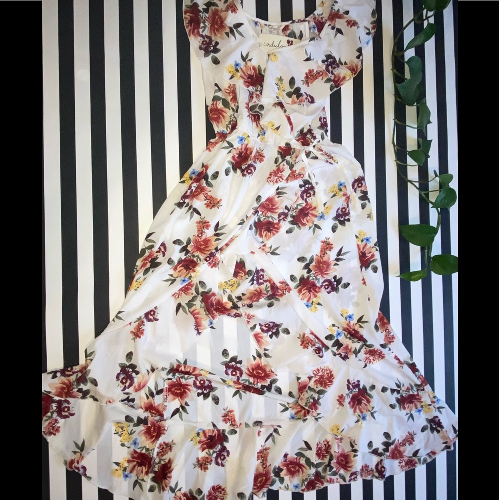 Brand New White Floral Dress with high slit